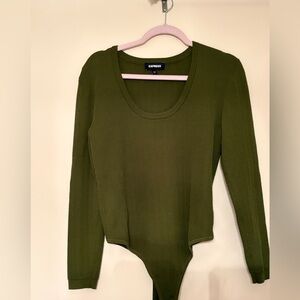 Express Olive Green Long Sleeve Bodysuit